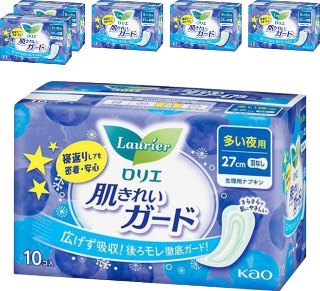 Laurier 蕾妮亞 親膚柔護衛生棉 無蝶翼 27cm, 6包, 10片, 夜用