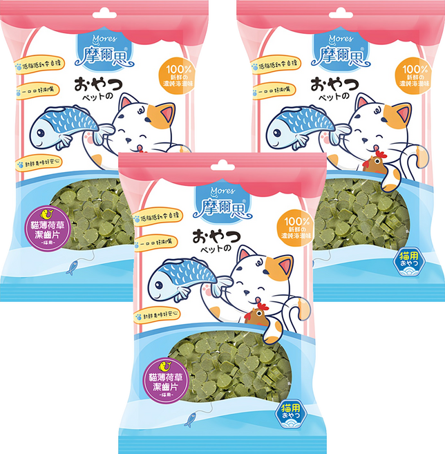 Mores 摩爾思 貓薄荷草潔牙片, 3個, 貓草, 40g