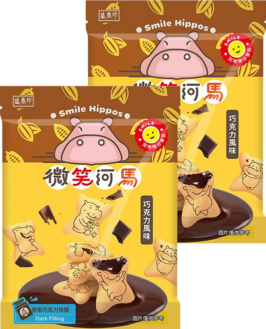 盛香珍 微笑河馬餅-巧克力風味200g/包, 200g, 2個