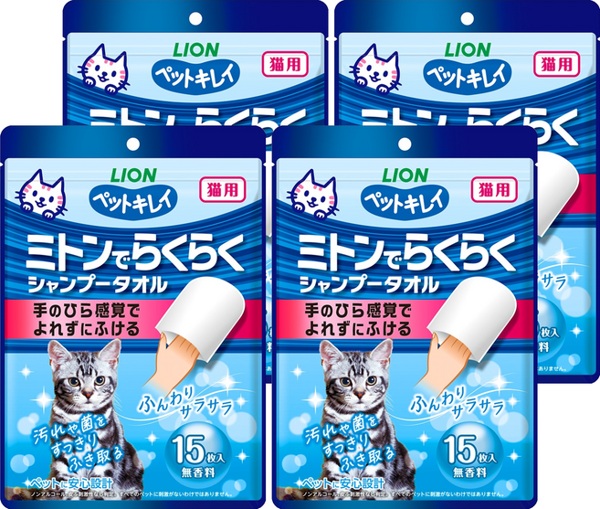 LION 獅王 Pet Clean 貓用 手套型潔膚濕巾, 15個, 4組