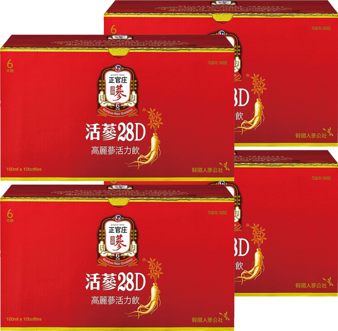 正官庄 活蔘28D 高麗蔘活力飲禮盒, 10瓶, 100ml, 4盒