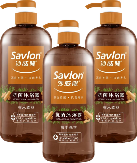 Savlon 沙威隆 抗菌沐浴露 檜木森林, 3個, 1L