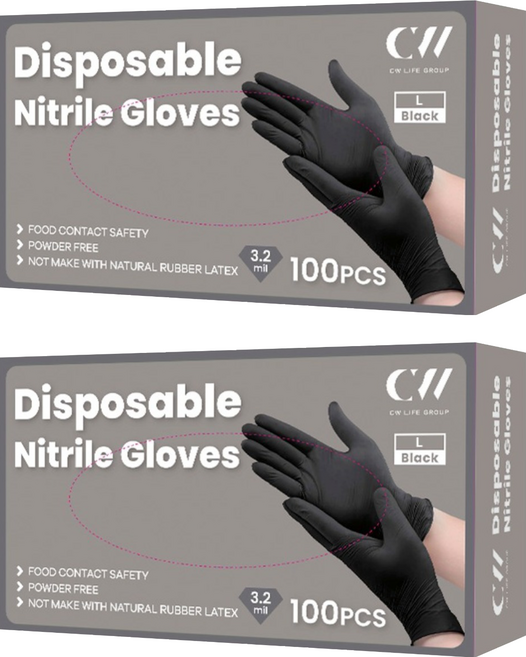 CW LIFE GROUP 可營生活選物 多用途無粉料理食品級手套 NBR35 100個裝, 黑色, L, 2盒