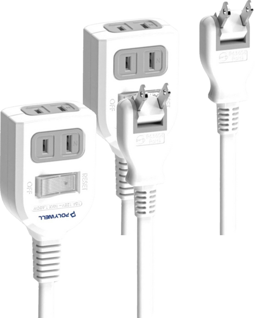 POLYWELL 寶利威爾 電源延長線 帶開關 2P1切 2孔 PW15-T05-A039 6尺, 白色, 2個, 180cm
