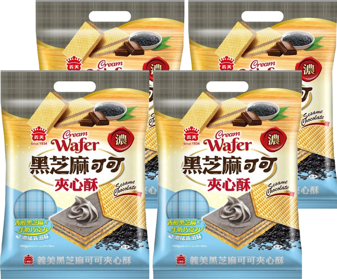 義美 夾心酥 黑芝麻可可, 400g, 4袋