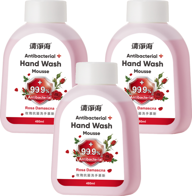 清淨海 玫瑰洗手慕斯補充瓶, 3個, 480ml