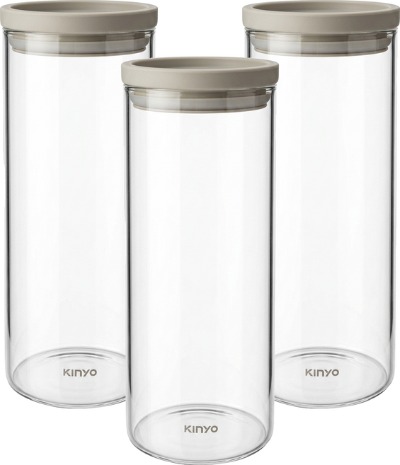 Kinyo 安心疊耐冷熱玻璃密封大口徑PP蓋儲物罐 1.5L 3個 灰色 KSC-1150GY