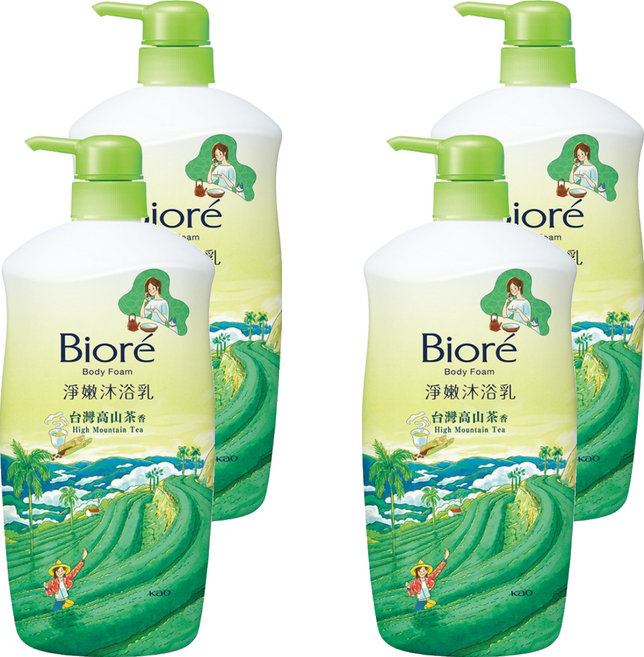 Biore 蜜妮 淨嫩沐浴乳 台灣高山茶香 清爽型, 1kg, 4個