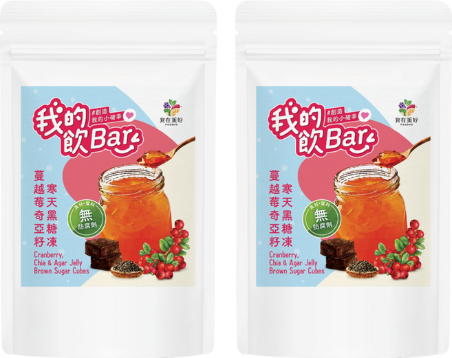 FOODHO 食在美好 我的飲Bar 蔓越莓奇亞籽寒天黑糖凍, 17g, 6個裝, 2套