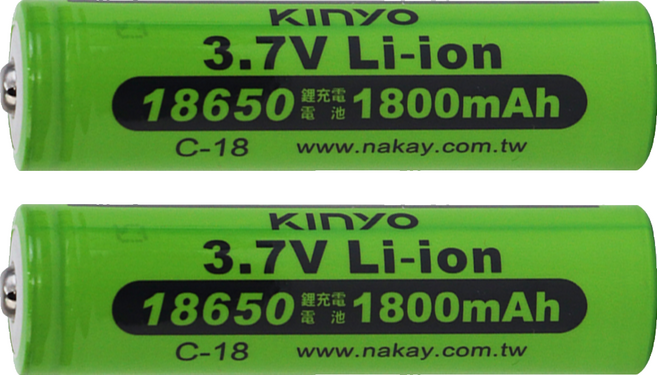 Kinyo 18650鋰電池 1800mAh C-18, 2個, 1個裝