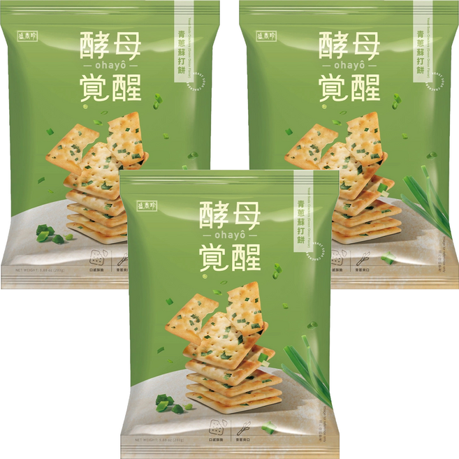 盛香珍 酵母覺醒青蔥蘇打餅, 280g, 3個