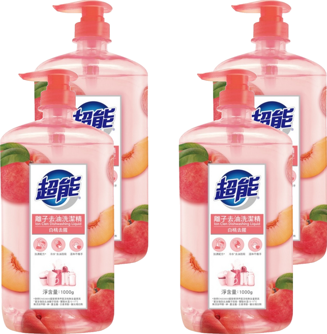 超能 離子去油洗潔精 白桃去腥, 1kg, 4瓶