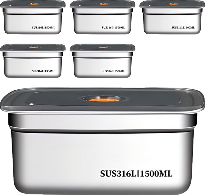 Couselect 316不鏽鋼保鮮盒/微真空密封加厚冰箱收納盒 1.5L, 6個, 單品