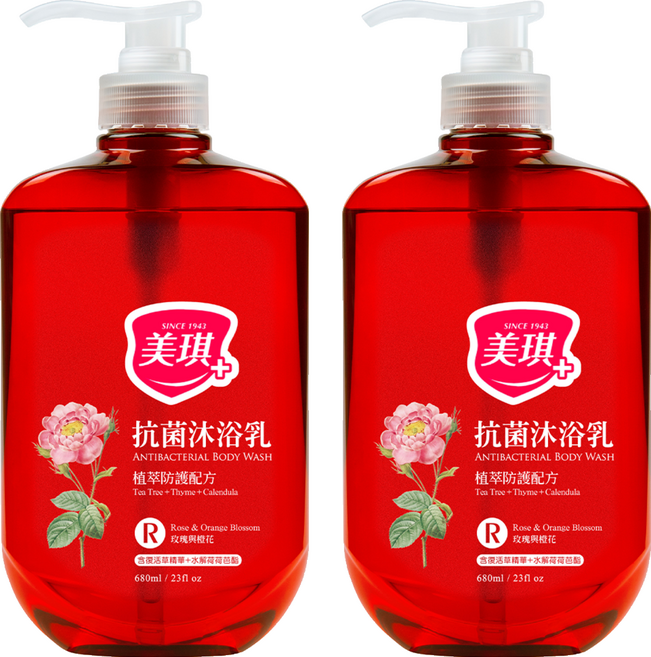 美琪 抗菌沐浴乳 玫瑰與橙花, 2個, 680ml
