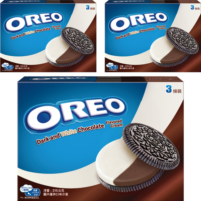 OREO 奧利奧 黑白巧克力口味夾心餅乾 3條裝, 315g, 3盒