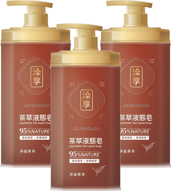 澡享 液態皂沐浴 淨謐黑茶, 3個, 800ml