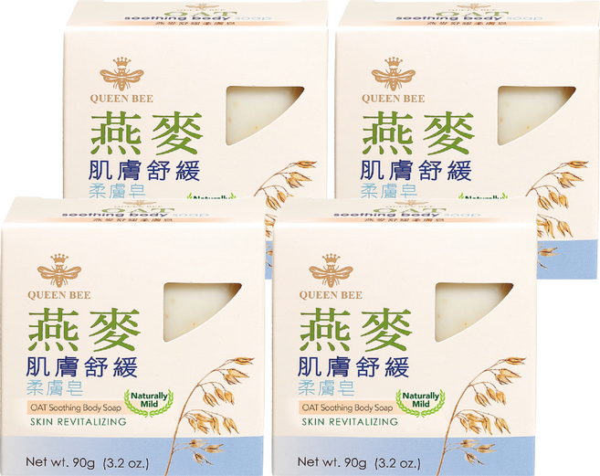 QUEEN BEE 蜂王 燕麥舒緩柔膚皂, 90g, 4個