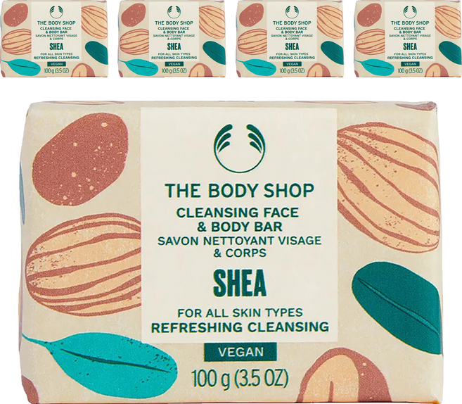 THE BODY SHOP 美體小舖 台灣公司貨 乳油木果修護臉部&身體潔膚皂, 100g, 5個
