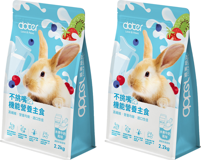 doter寵愛物語 不挑嘴機能營養兔主食飼料 水果牛奶風味, 2.2kg, 2個