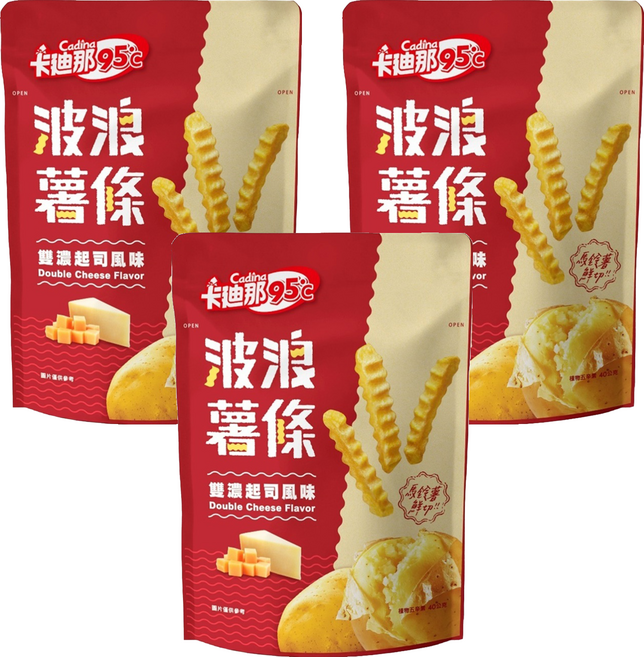 Cadina 卡迪那 95度C波浪薯條 雙濃起司風味, 36g, 3包
