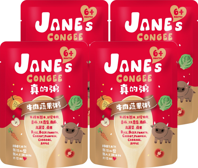 JANE's CONGEE 真的粥 寶寶粥, 牛肉蔬果, 150g, 4個
