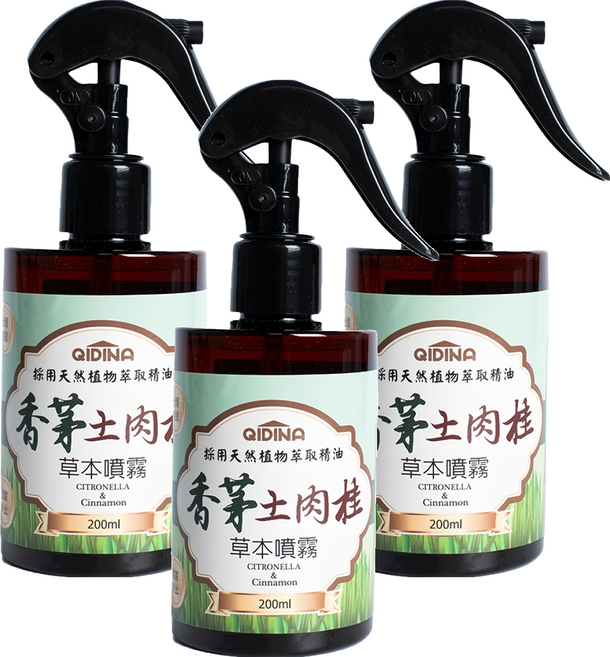 QIDINA 奇蒂可 天然草本香茅土肉桂噴霧, 200ml, 3瓶