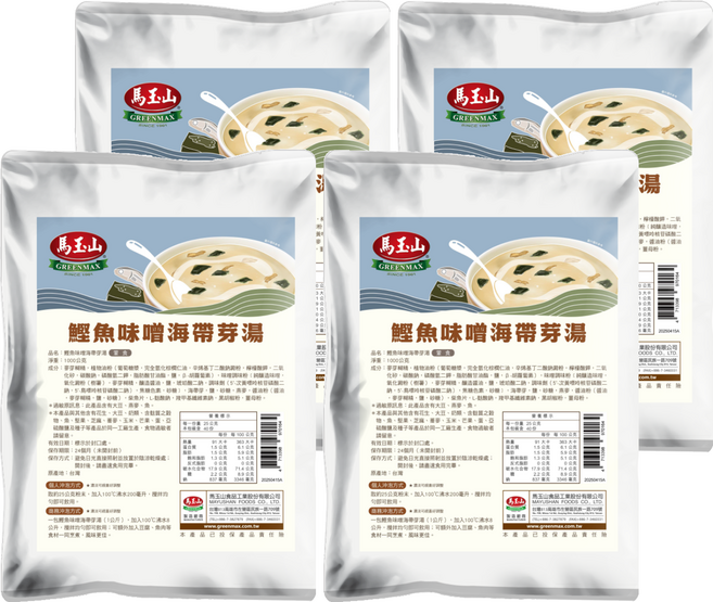 馬玉山 鰹魚味噌海帶芽湯, 1kg, 4個