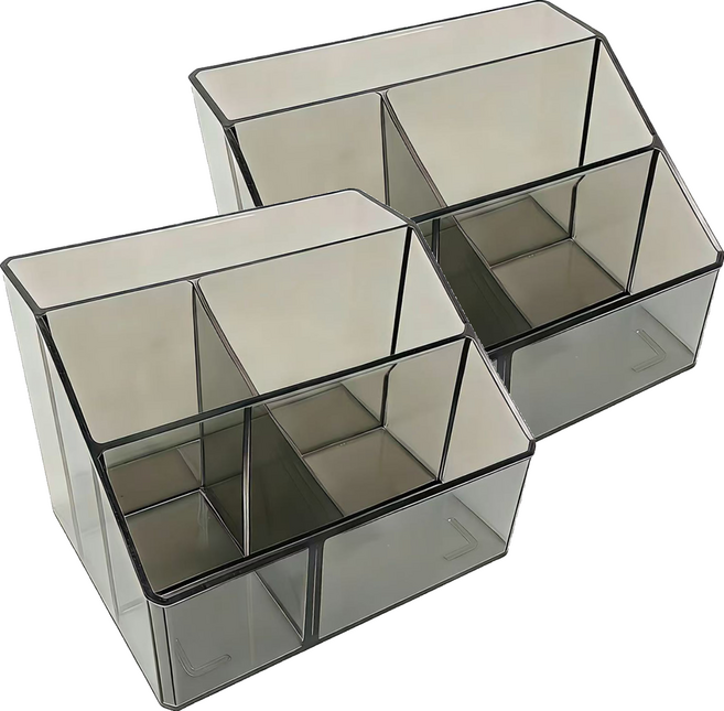 品屋 透明五格辦公學習文具收納盒 16.5 x 14 x 11.5cm, 灰色, 2個