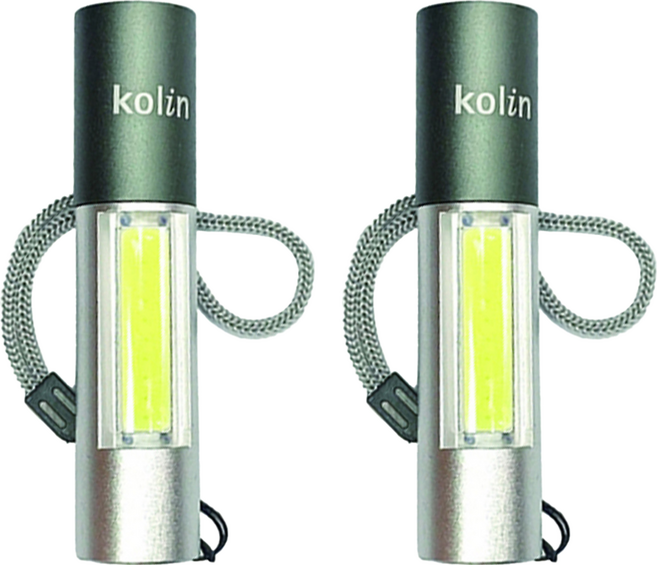 Kolin 歌林 迷你USB充電手電筒, 銀色 + 黑色, 2個