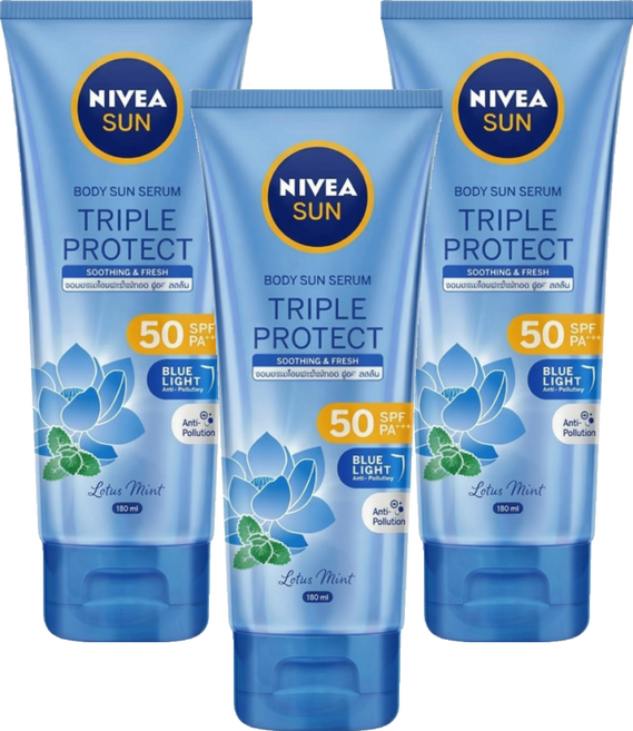 NIVEA 妮維雅 SUN 三重防護水感防曬凝乳 涼感舒緩 SPF50 PA+++, 3件, 180ml