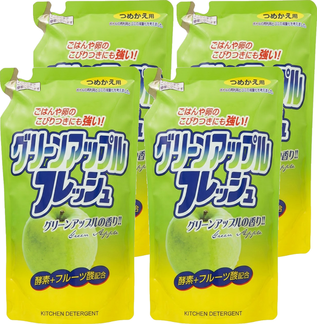 Rocket Soap 火箭石鹼 洗碗精補充包 青蘋果香, 500g, 4個