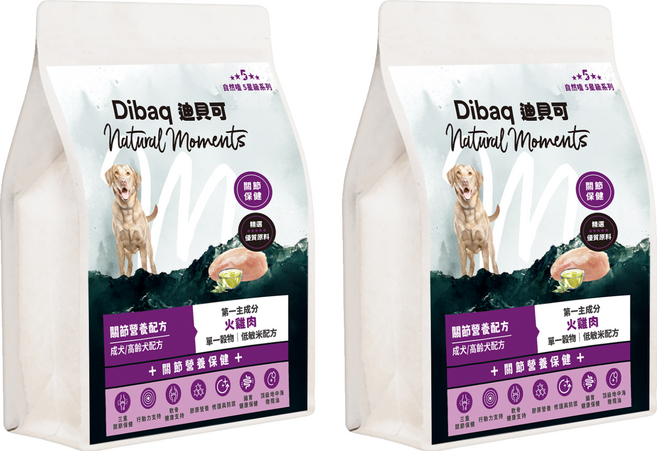 Dibaq Natural moments 自然嗑 5星級系列犬糧 成犬/老犬配方 關節營養配方, 300g, 2個, 火雞肉