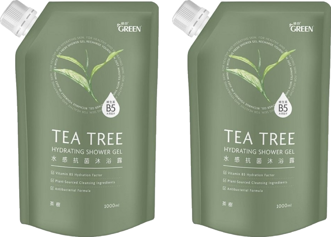 GREEN 綠的 水感沐浴露 茶樹, 2個, 1L