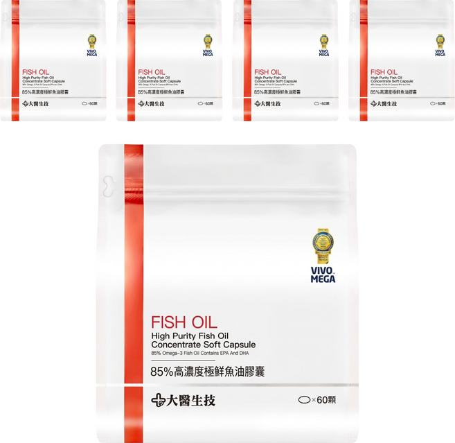 大醫生技 85%高濃度極鮮魚油膠囊, 60顆, 850mg, 5袋
