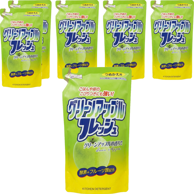 Rocket Soap 火箭石鹼 洗碗精補充包 青蘋果香, 500g, 6個