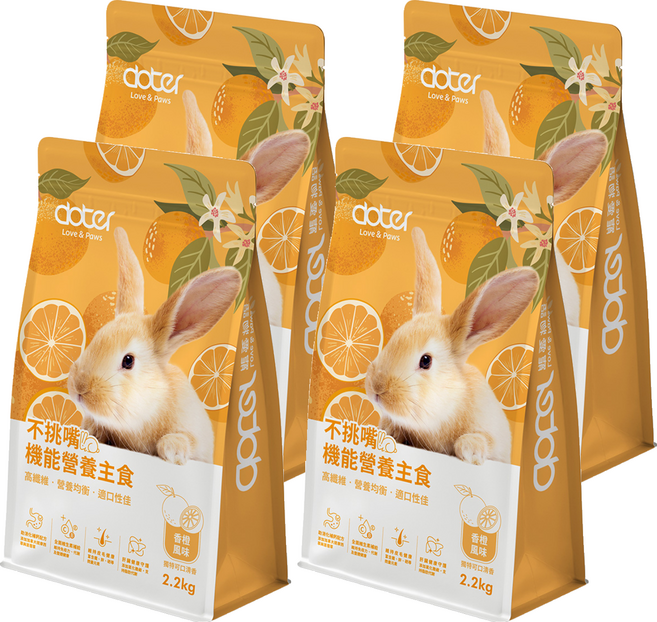doter寵愛物語 不挑嘴機能營養兔主食飼料 香橙風味, 2.2kg, 4個