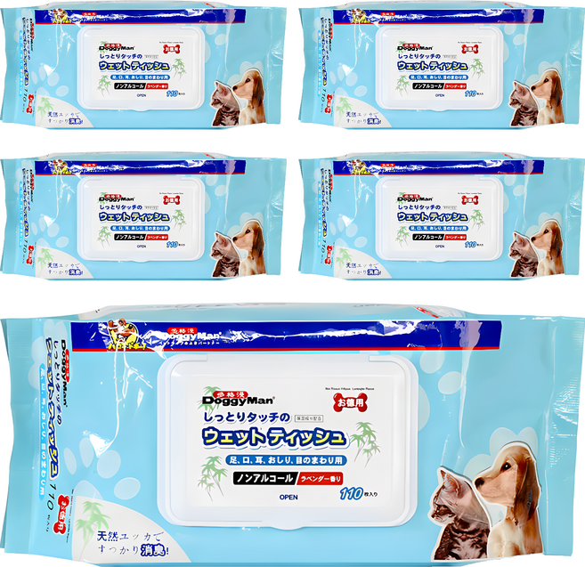 DoggyMan 多格漫 犬貓用濕紙巾 薰衣草香 Z5832 15 x 20cm, 110張, 5包