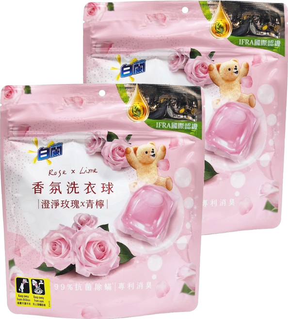 白蘭 香氛洗衣球 23顆 澄淨玫瑰 + 青檸, 230g, 2個