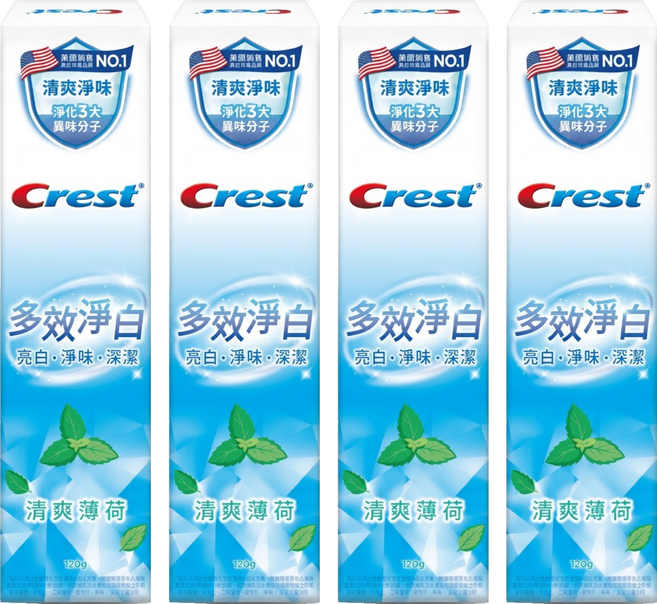 Crest 多效淨白牙膏 清爽薄荷, 120g, 4個