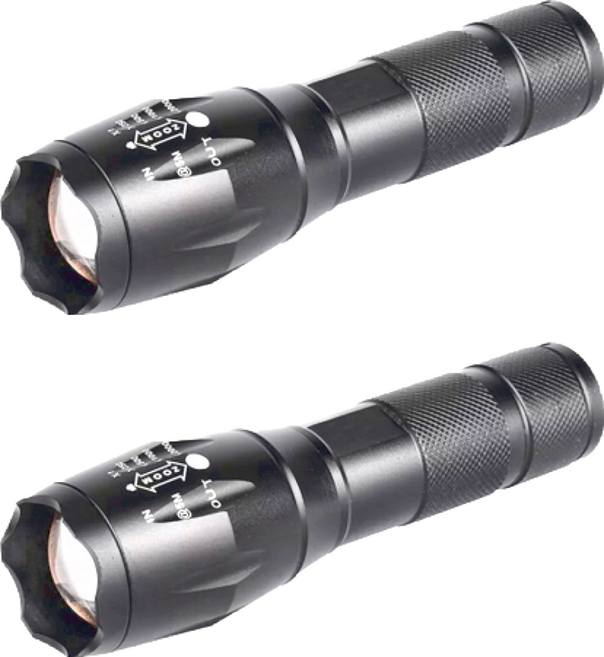 L2 強光手電筒 不含電池 + 充電器 130mm~150 x 39mm 110g, 2個, 黑色