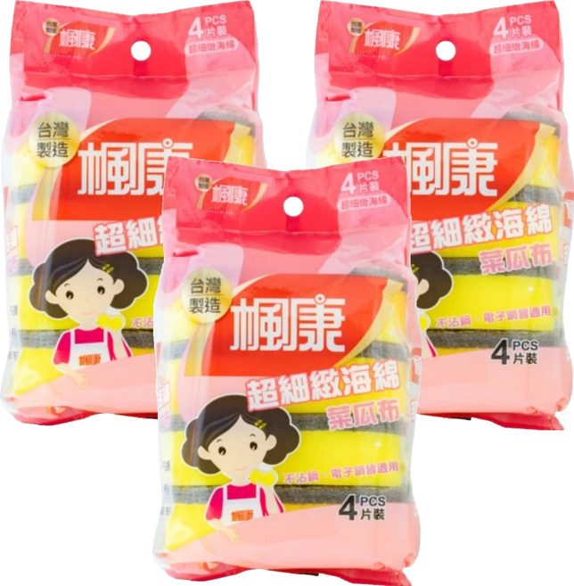 楓康 超細緻海綿菜瓜布4片裝, 3個, 4個裝
