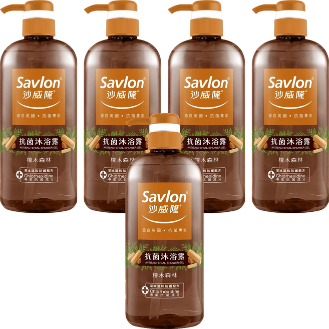 Savlon 沙威隆 抗菌沐浴露 檜木森林, 5個, 1L