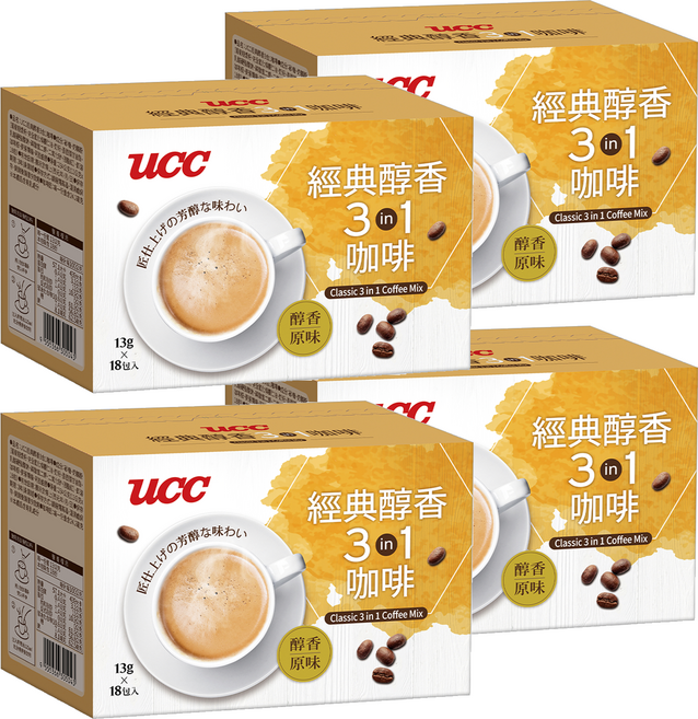 ucc 經典醇香3合1咖啡, 13g, 4個, 18個裝