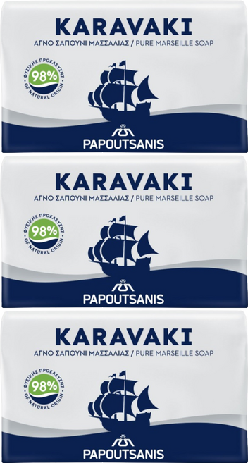KARAVAKI 愛琴帆船 純淨馬賽皂, 125g, 3個