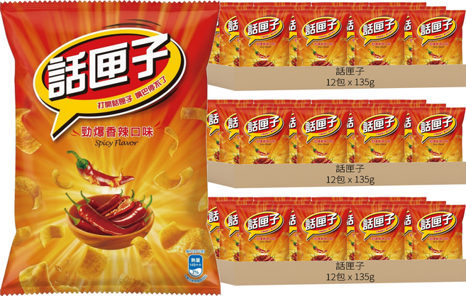 波卡 話匣子 勁爆香辣口味玉米片, 135g, 36個
