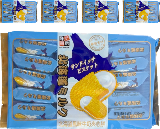 AJI OKASHI 味覺百撰 北海道風味牛奶夾心餅, 300g, 5袋