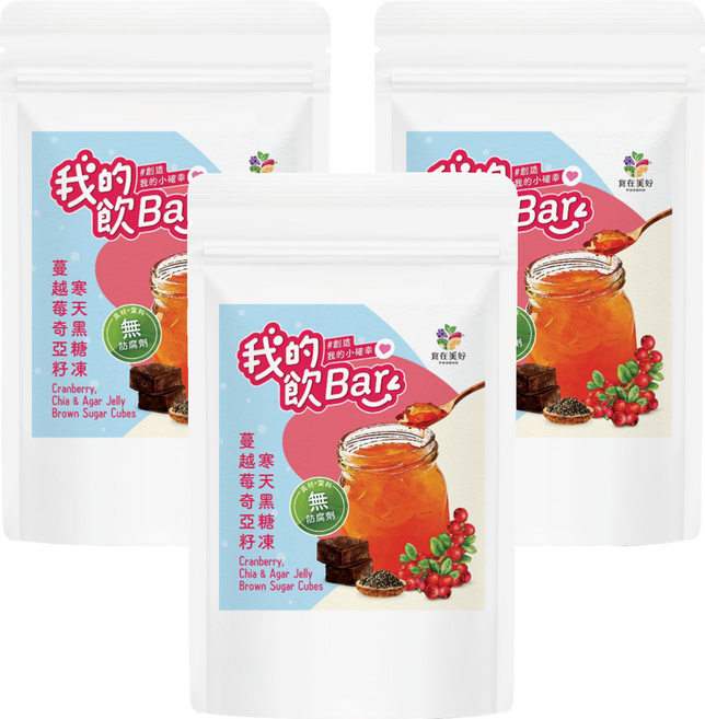 FOODHO 食在美好 我的飲Bar 蔓越莓奇亞籽寒天黑糖凍, 17g, 6個裝, 3套