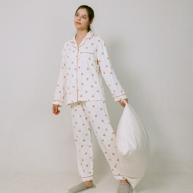 Anna&Co 女款小熊圓點楊柳棉長袖睡衣家居服上下套裝