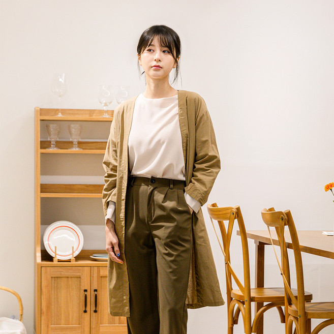 Elsso 女款亞麻棉質寬鬆涼感透氣長版針織外套