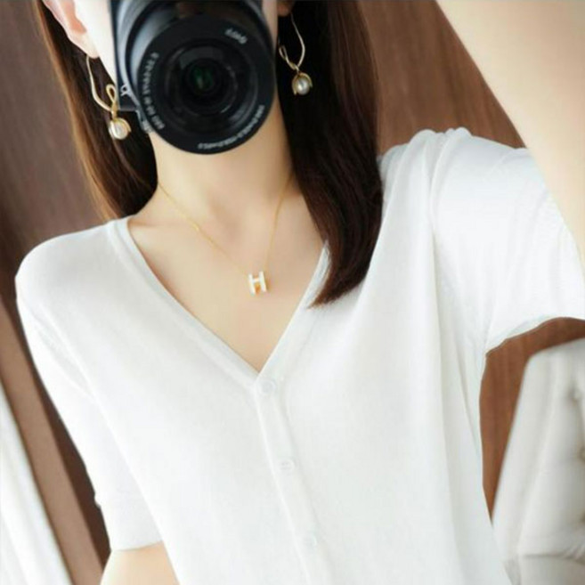 soleil 女款中長版鈕扣寬鬆版短袖針織開襟衫